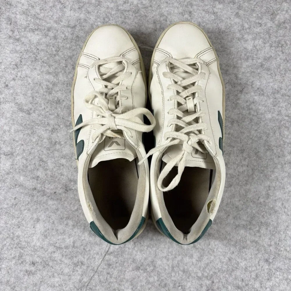Veja White Green Leather Shoes Sneakers Mens Sz 10 Low Top Casual Lace Up Brazil